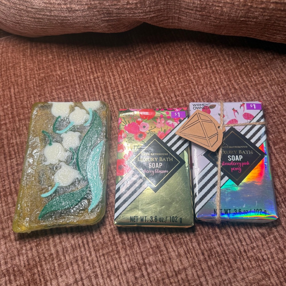 Lot of 3 Soaps NWT -Primal Elements Lily‎ of the Valley + 2 Onyx Bathhouse Soaps